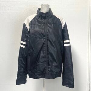 Fried Denim Men’s Faux Leather Moto Biker Jacket Black/White Size XL